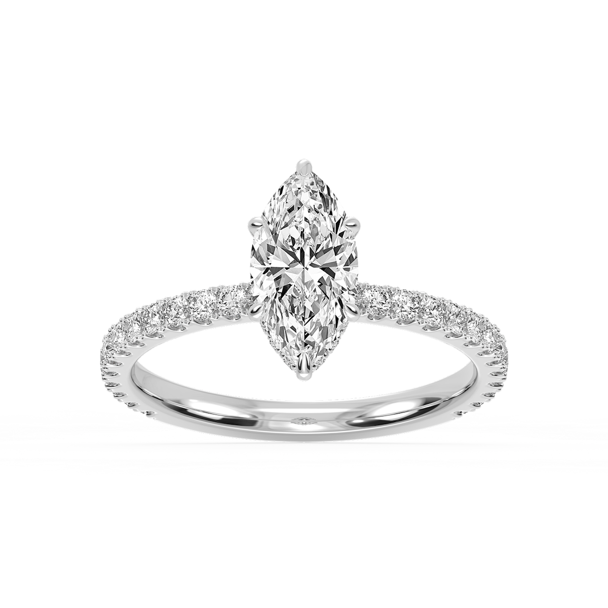 Michelle Marquise Lab Grown Diamond Pave Collar Claw Prong Side Stone Engagement Ring