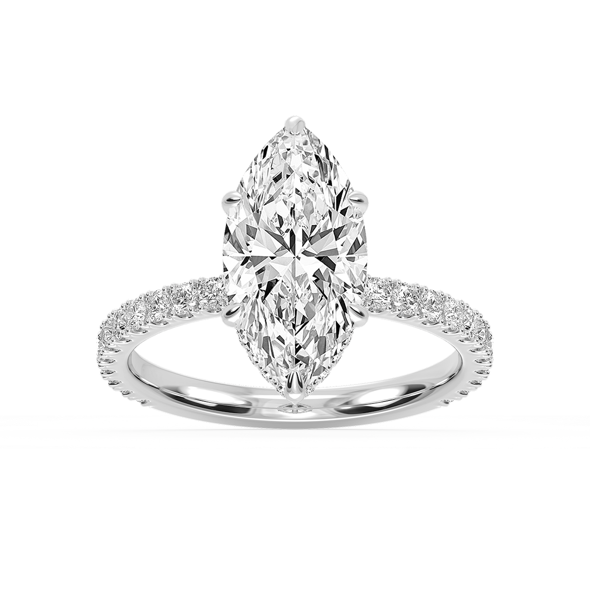 Michelle Round Lab Grown Diamond Pave Collar Claw Prong Side Stone Engagement Ring
