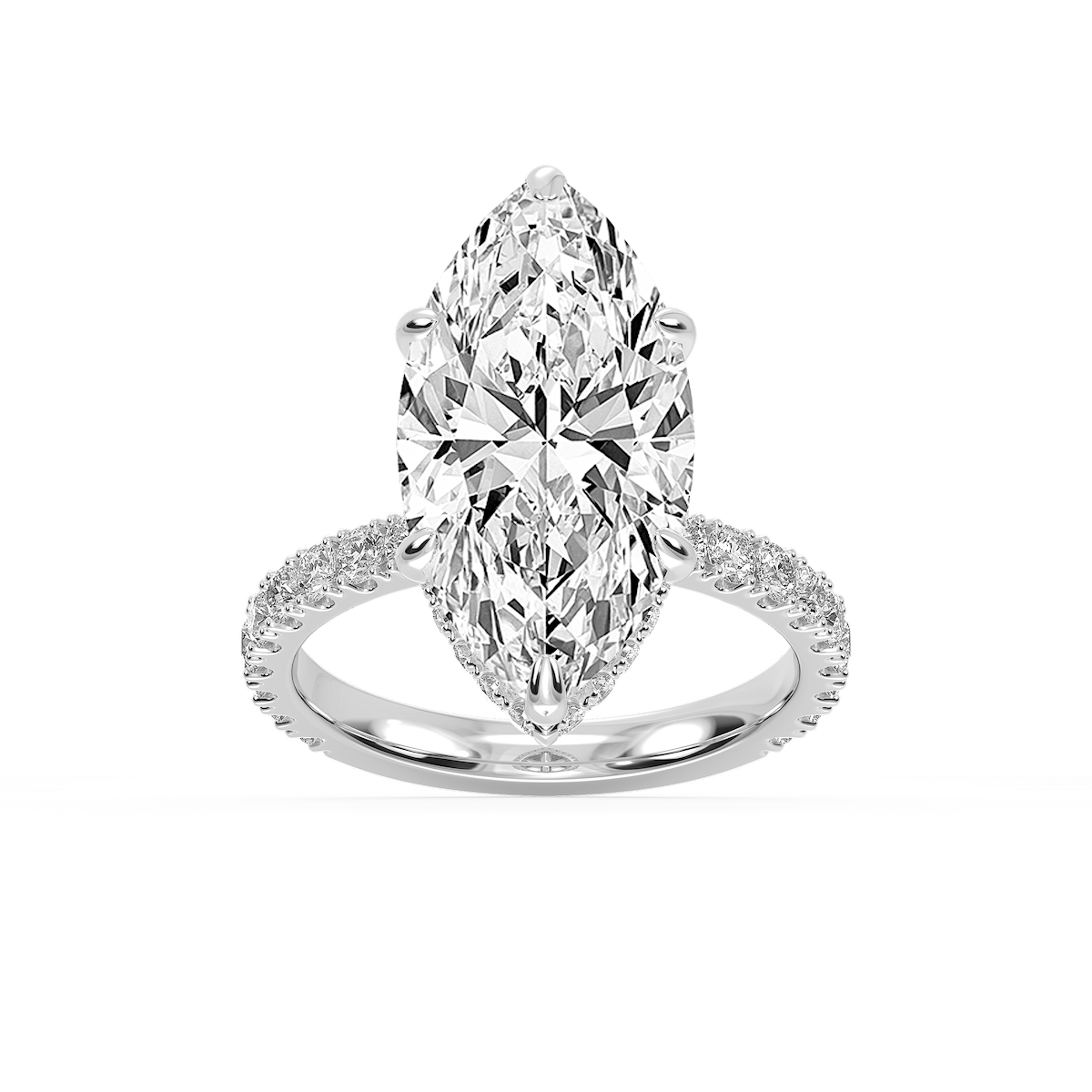 Michelle Round Lab Grown Diamond Pave Collar Claw Prong Side Stone Engagement Ring