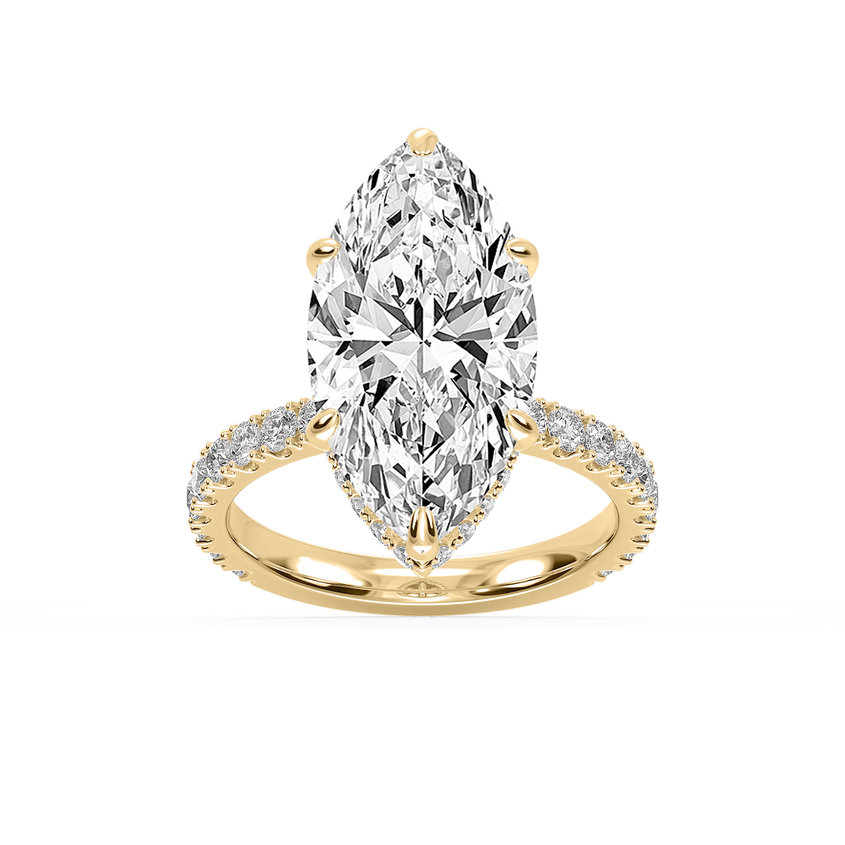 Michelle Marquise Lab Grown Diamond Pave Collar Claw Prong Side Stone Engagement Ring