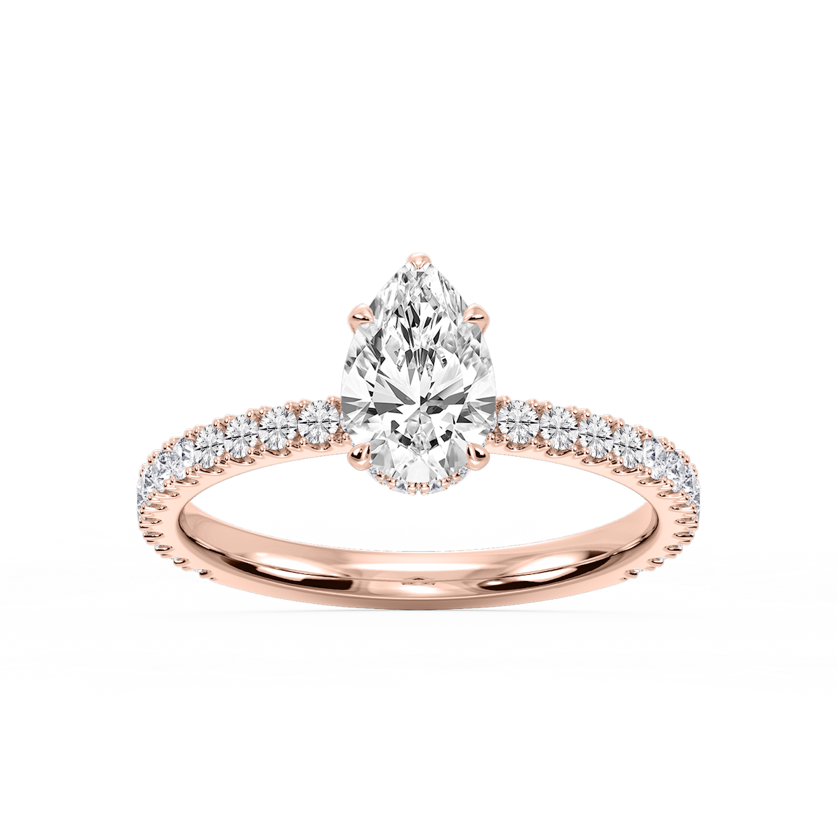 Michelle Pear Lab Grown Diamond Pave Collar Claw Prong Side Stone Engagement Ring