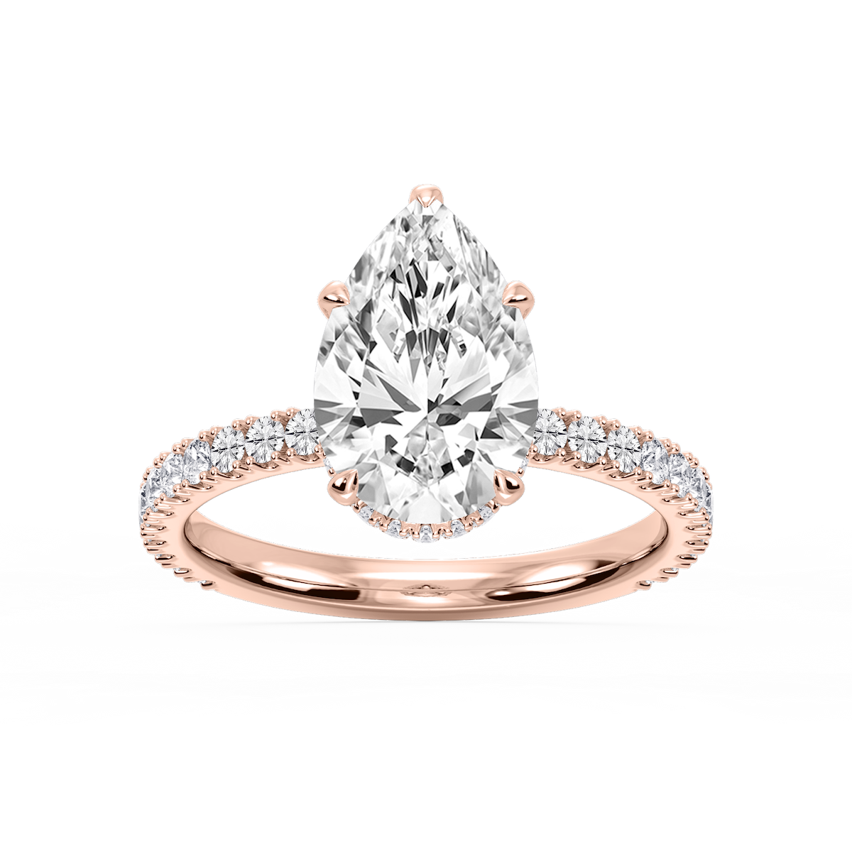 Michelle Pear Lab Grown Diamond Pave Collar Claw Prong Side Stone Engagement Ring