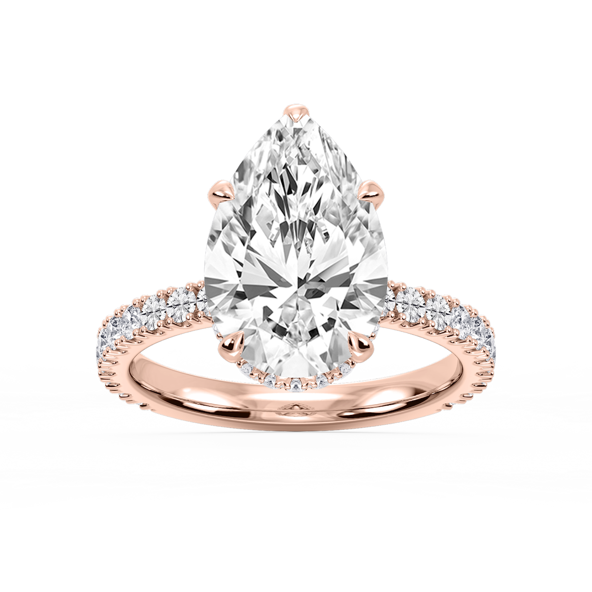 Michelle Pear Lab Grown Diamond Pave Collar Claw Prong Side Stone Engagement Ring