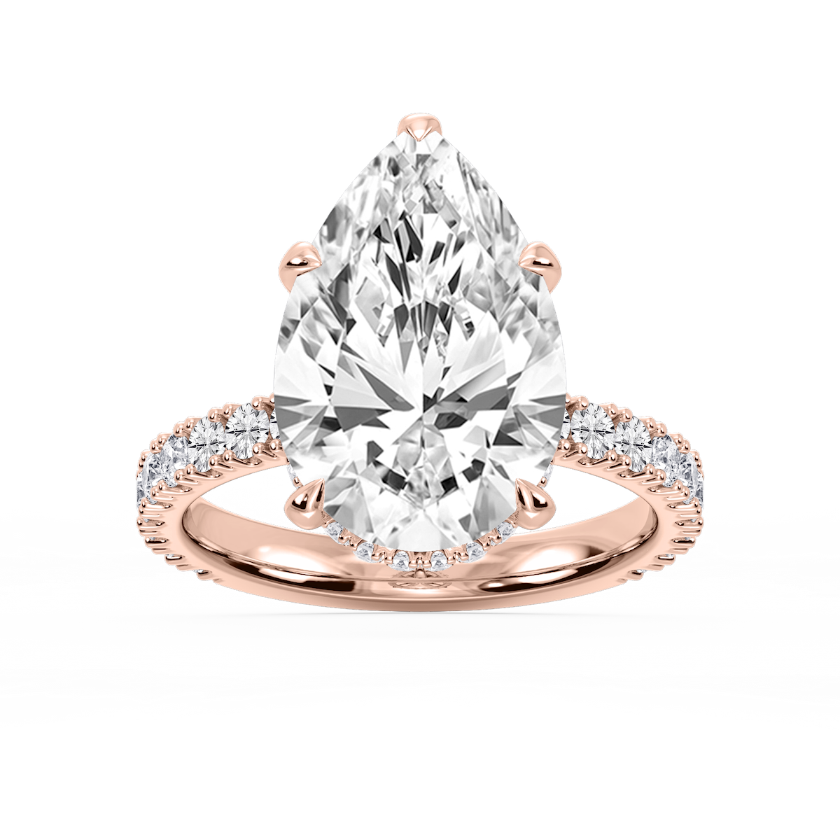 Michelle Pear Lab Grown Diamond Pave Collar Claw Prong Side Stone Engagement Ring