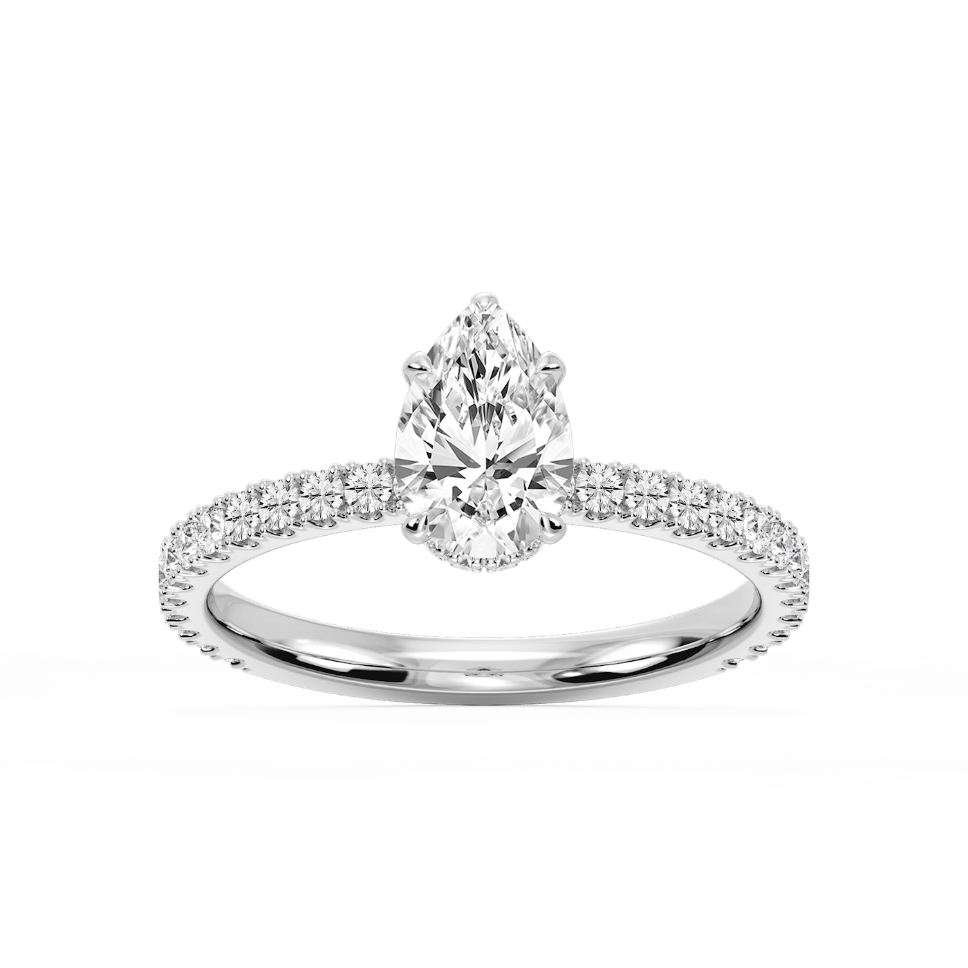 Michelle Pear Lab Grown Diamond Pave Collar Claw Prong Side Stone Engagement Ring