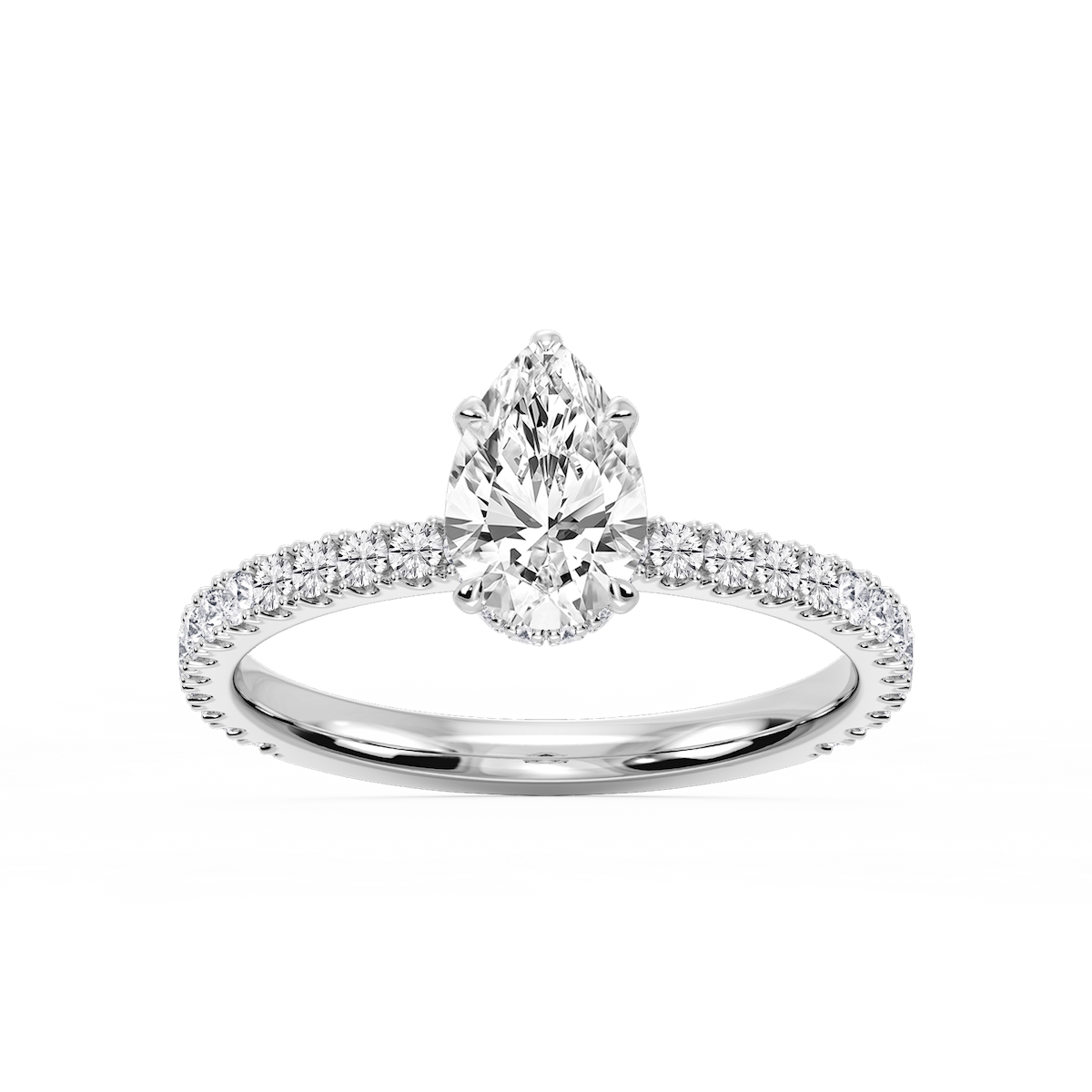 Michelle Pear Lab Grown Diamond Pave Collar Claw Prong Side Stone Engagement Ring