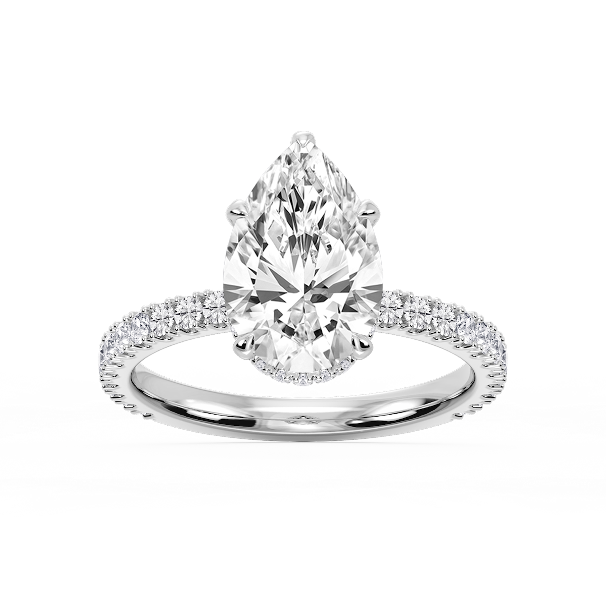 Michelle Pear Lab Grown Diamond Pave Collar Claw Prong Side Stone Engagement Ring