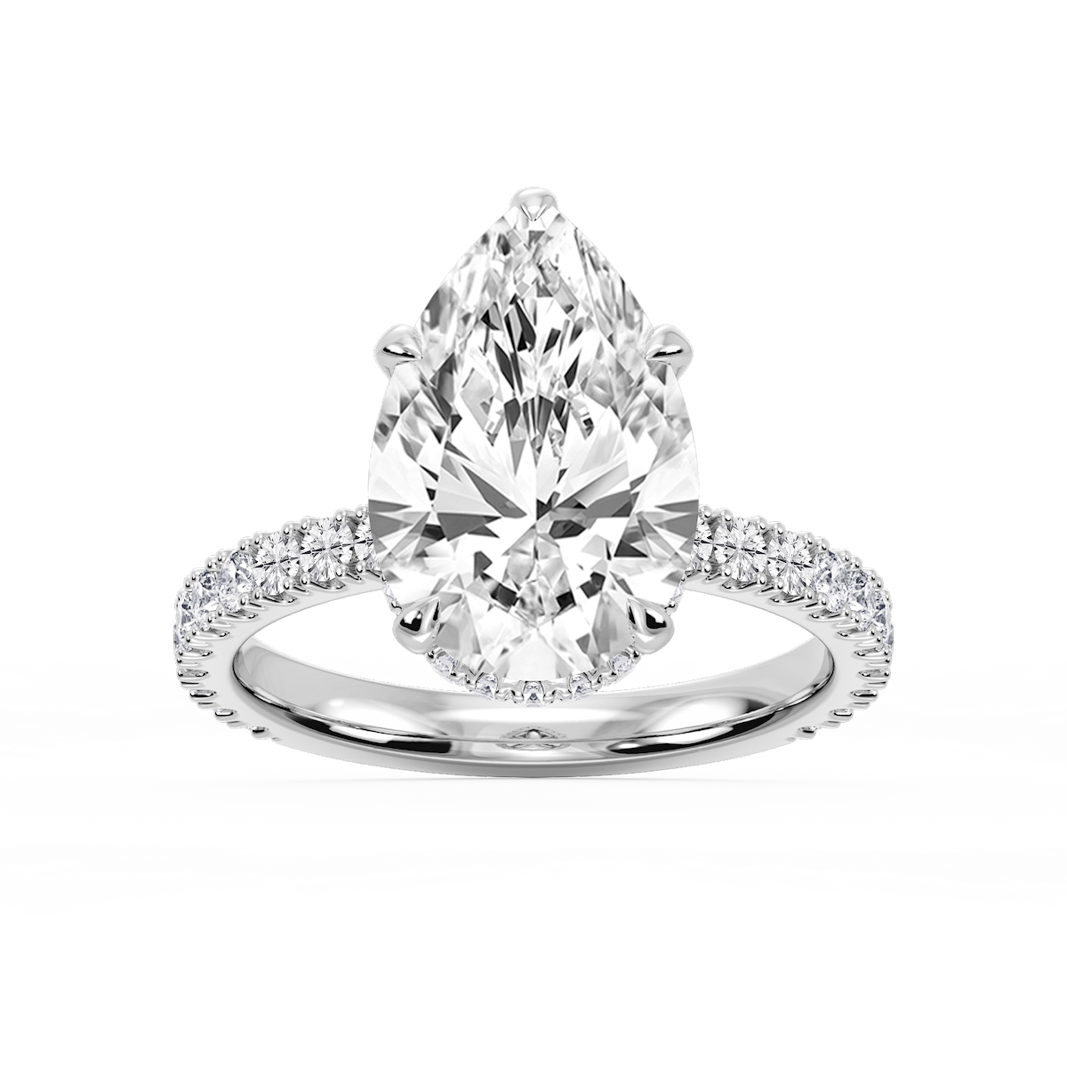 Michelle Pear Lab Grown Diamond Pave Collar Claw Prong Side Stone Engagement Ring
