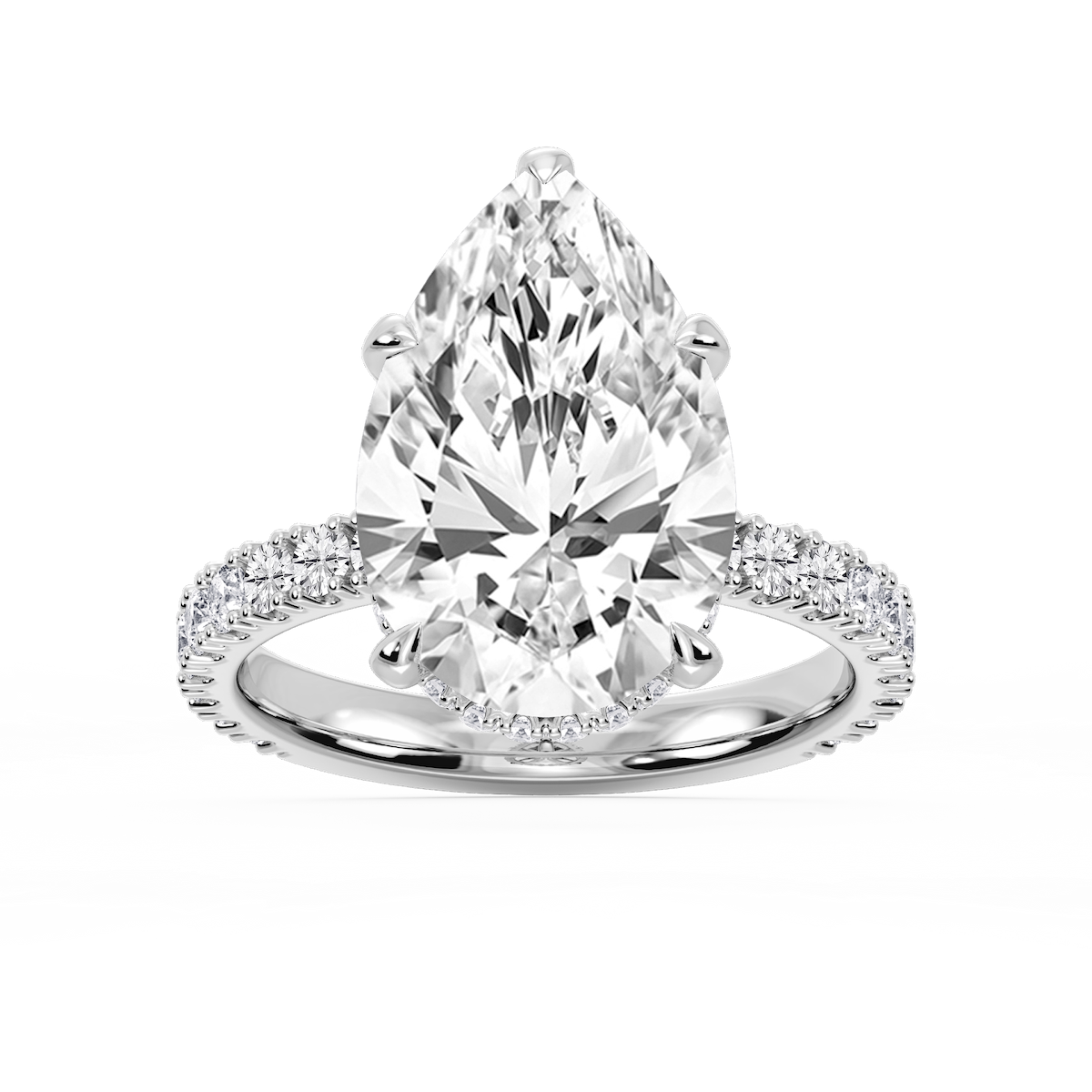 Michelle Pear Lab Grown Diamond Pave Collar Claw Prong Side Stone Engagement Ring