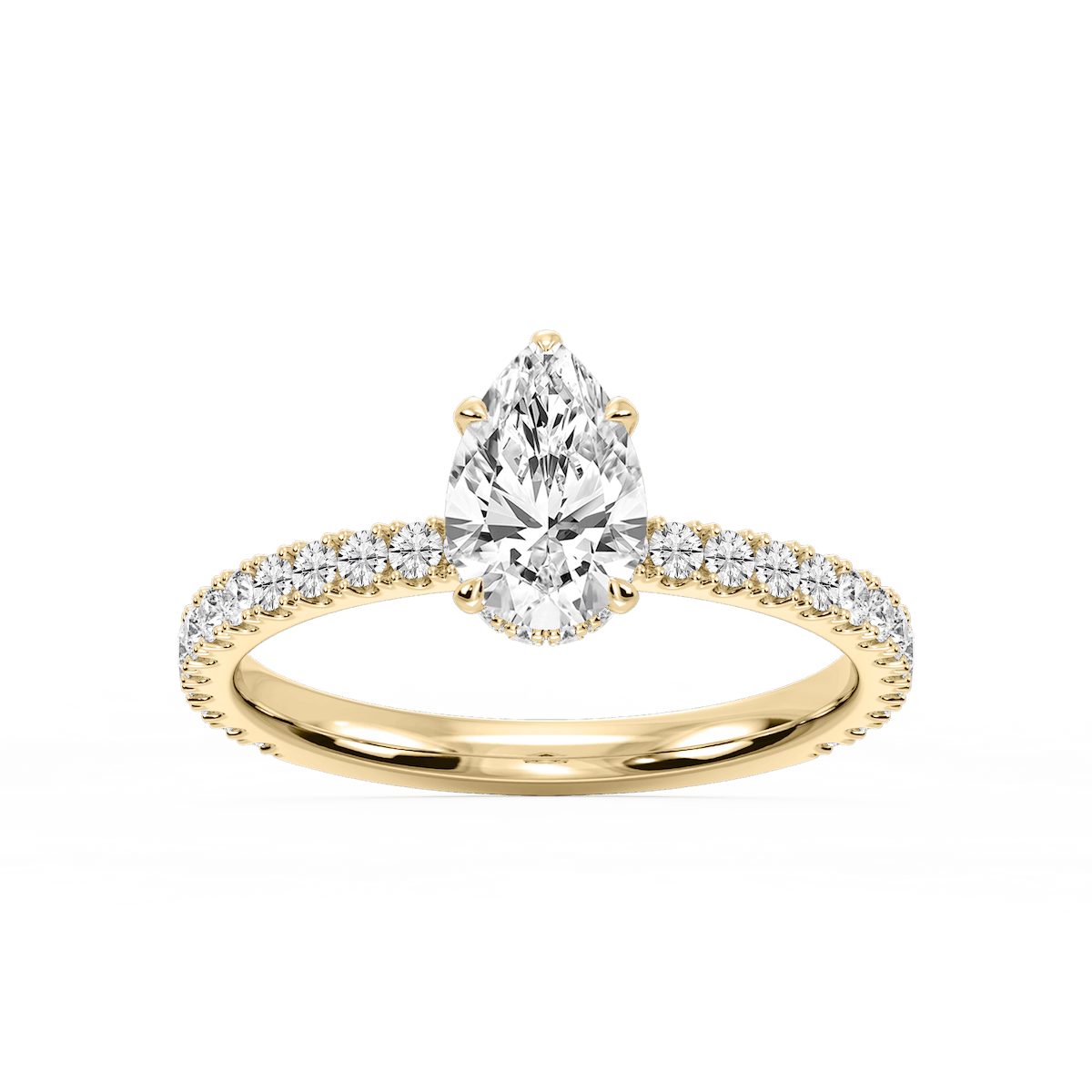 Michelle Pear Lab Grown Diamond Pave Collar Claw Prong Side Stone Engagement Ring