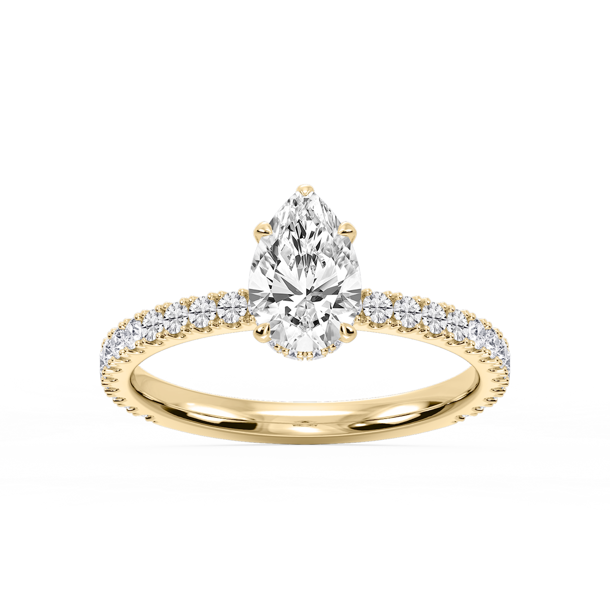 Michelle Pear Lab Grown Diamond Pave Collar Claw Prong Side Stone Engagement Ring