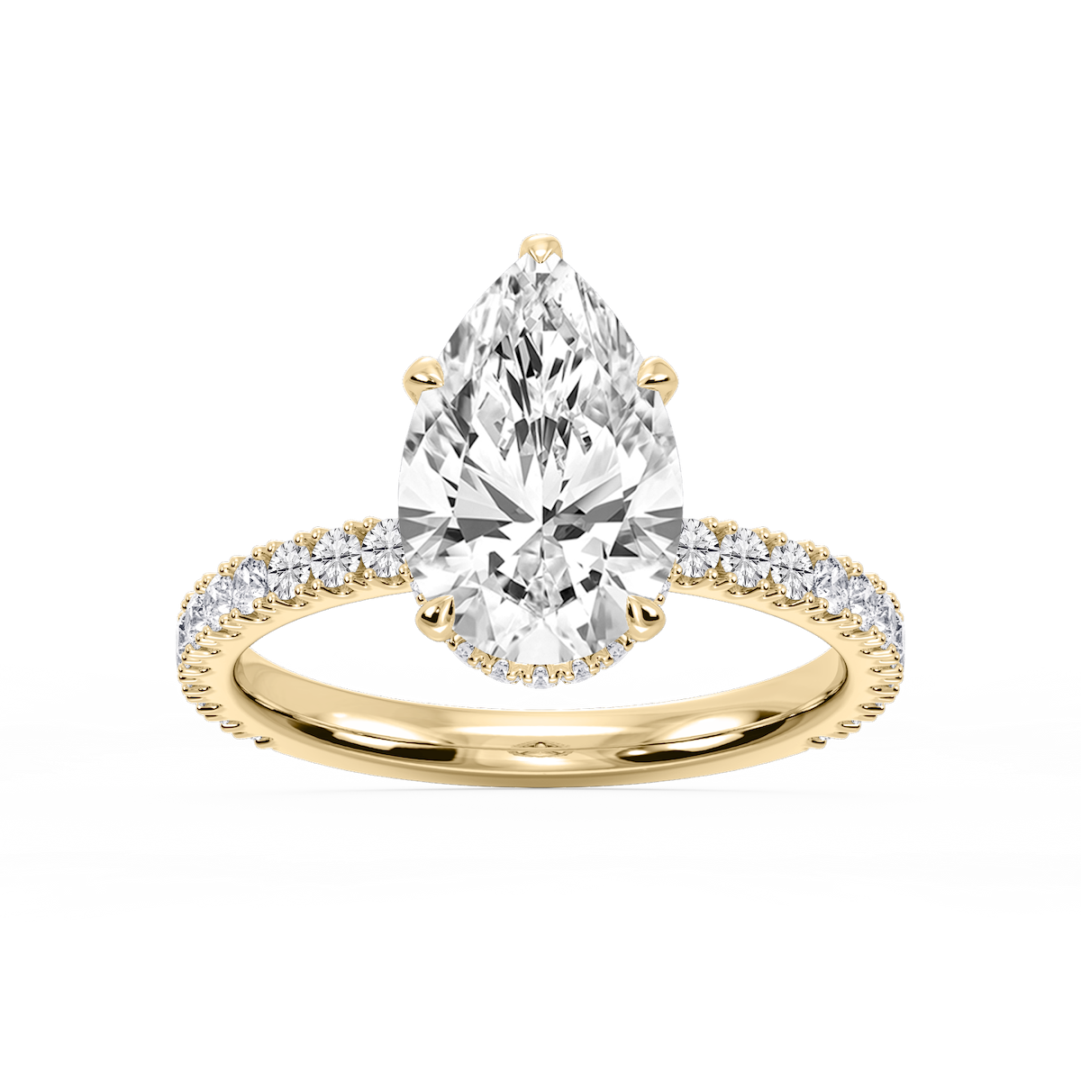 Michelle Pear Lab Grown Diamond Pave Collar Claw Prong Side Stone Engagement Ring