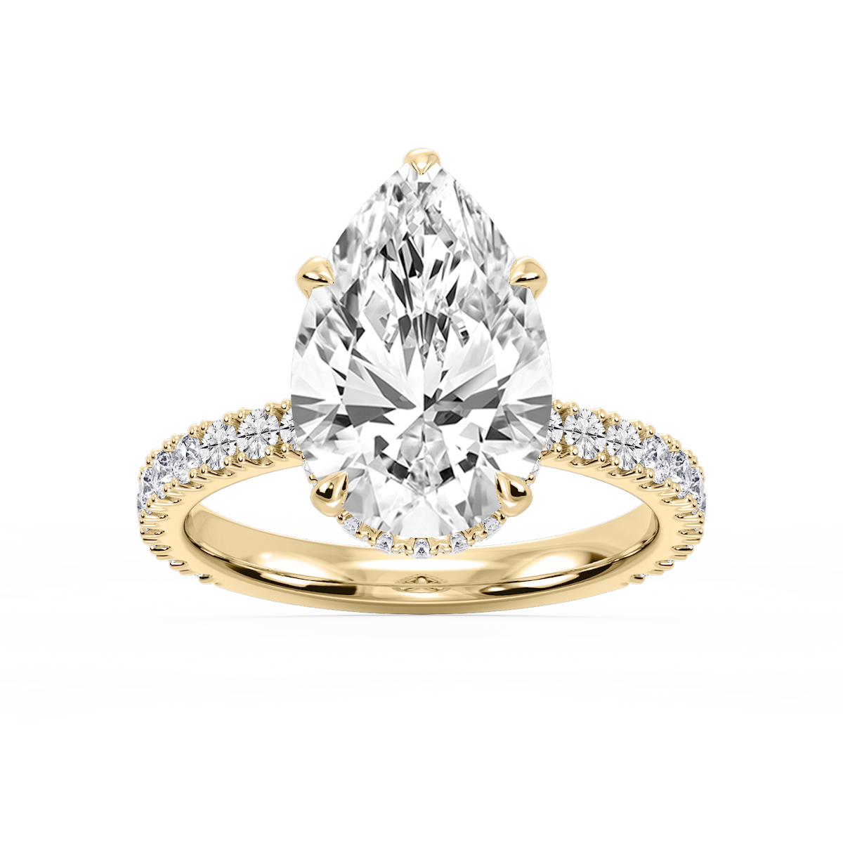 Michelle Pear Lab Grown Diamond Pave Collar Claw Prong Side Stone Engagement Ring