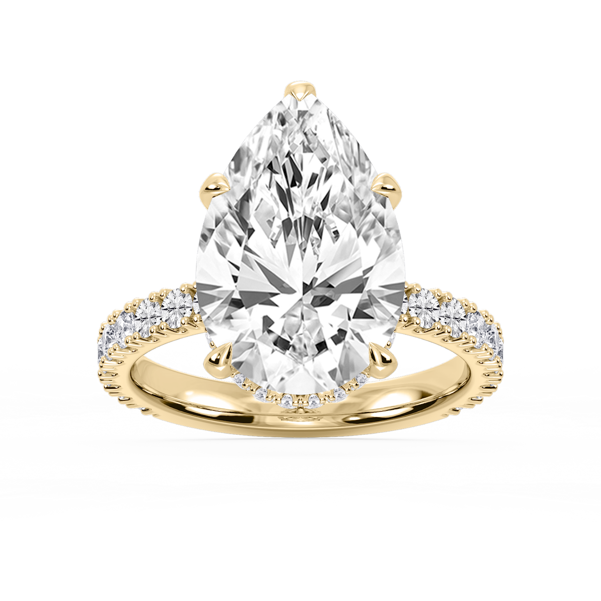 Michelle Pear Lab Grown Diamond Pave Collar Claw Prong Side Stone Engagement Ring