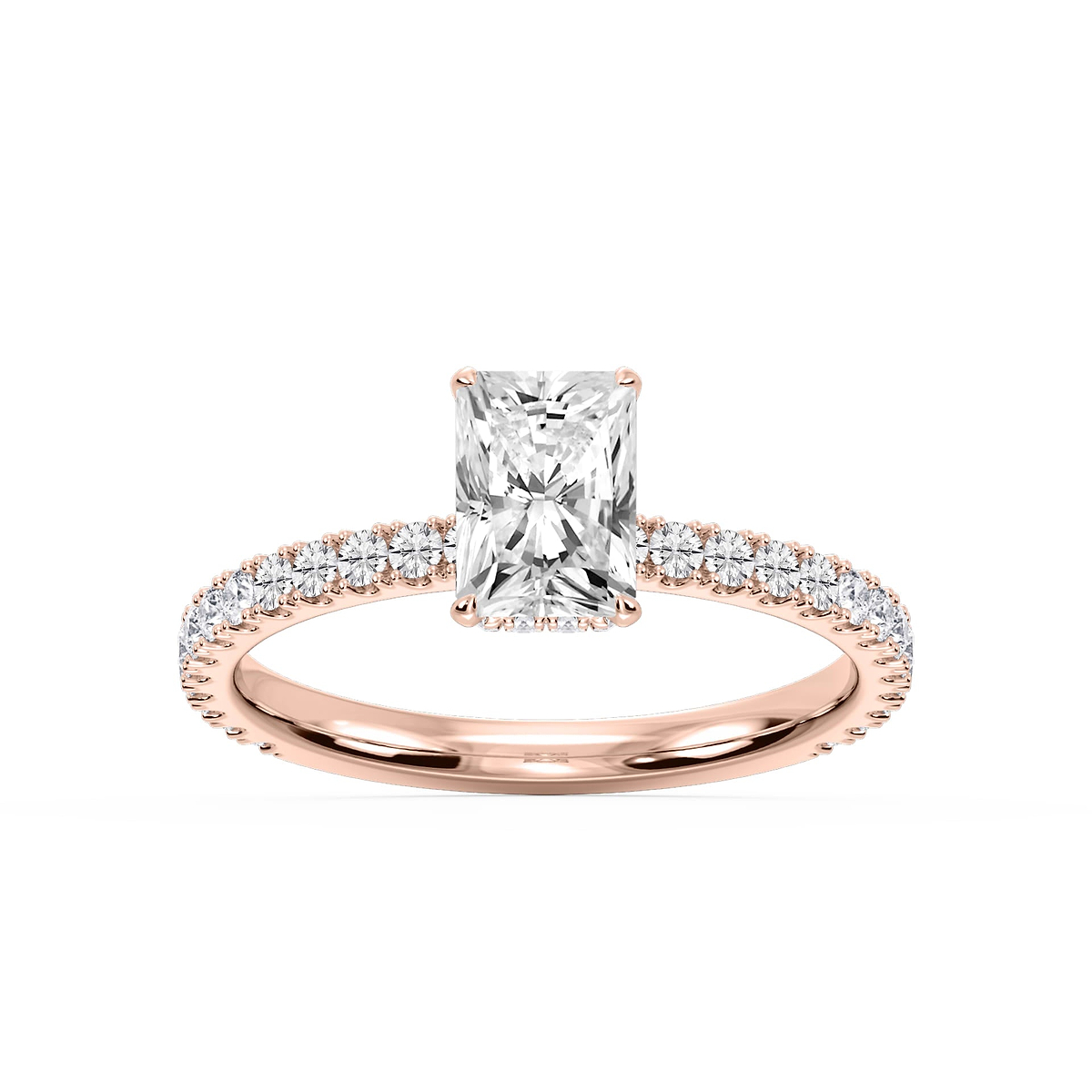 Michelle Radiant Lab Grown Diamond Pave Collar Claw Prong Side Stone Engagement Ring