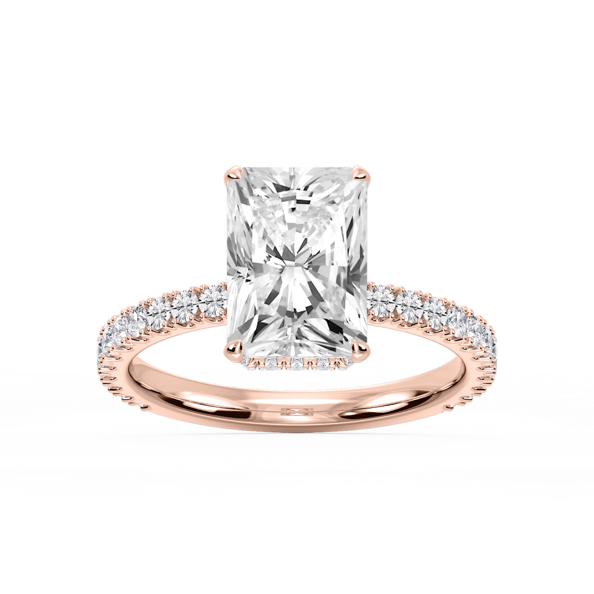 Michelle Radiant Lab Grown Diamond Pave Collar Claw Prong Side Stone Engagement Ring