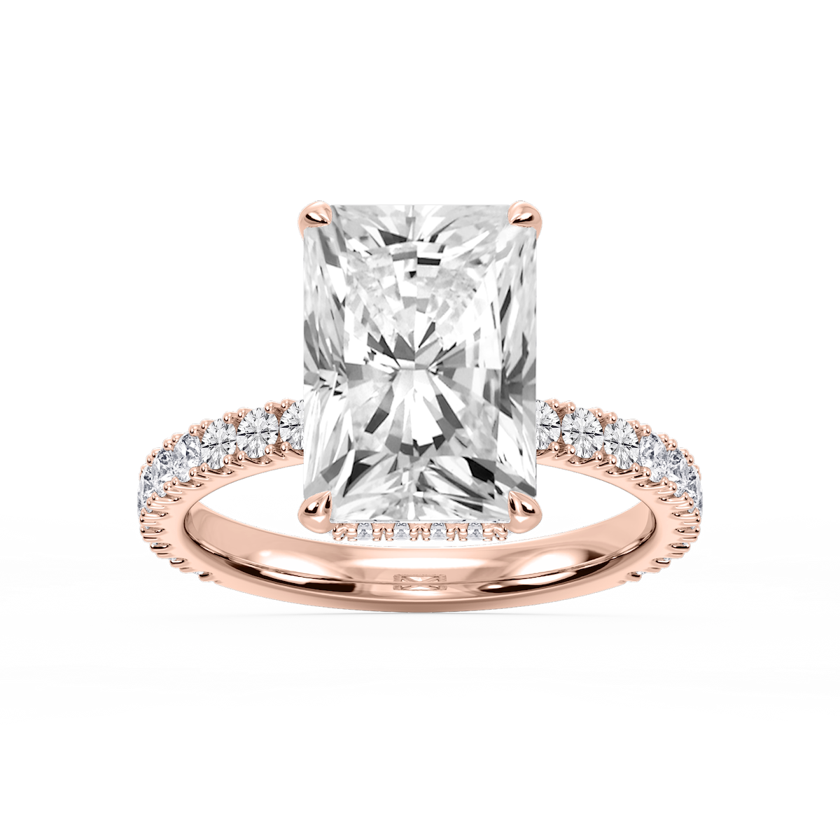 Michelle Radiant Lab Grown Diamond Pave Collar Claw Prong Side Stone Engagement Ring