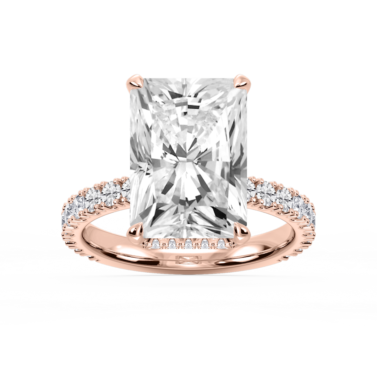 Michelle Radiant Lab Grown Diamond Pave Collar Claw Prong Side Stone Engagement Ring