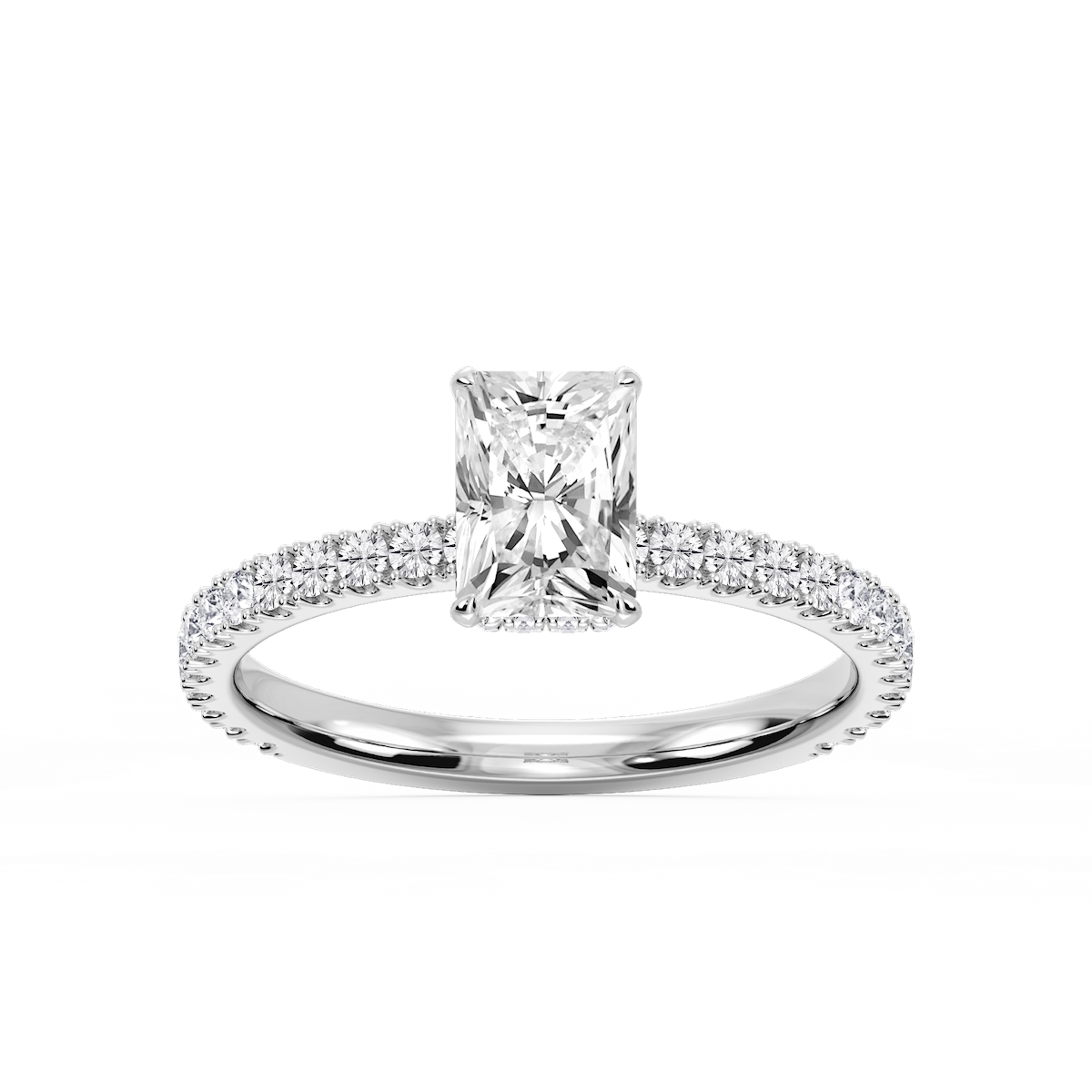 Michelle Radiant Lab Grown Diamond Pave Collar Claw Prong Side Stone Engagement Ring
