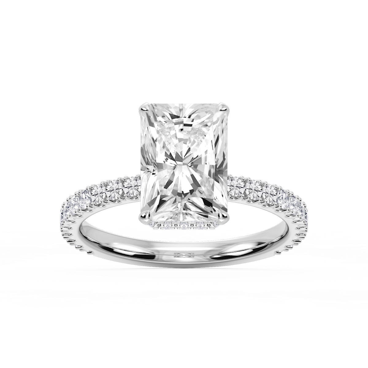 Michelle Radiant Lab Grown Diamond Pave Collar Claw Prong Side Stone Engagement Ring