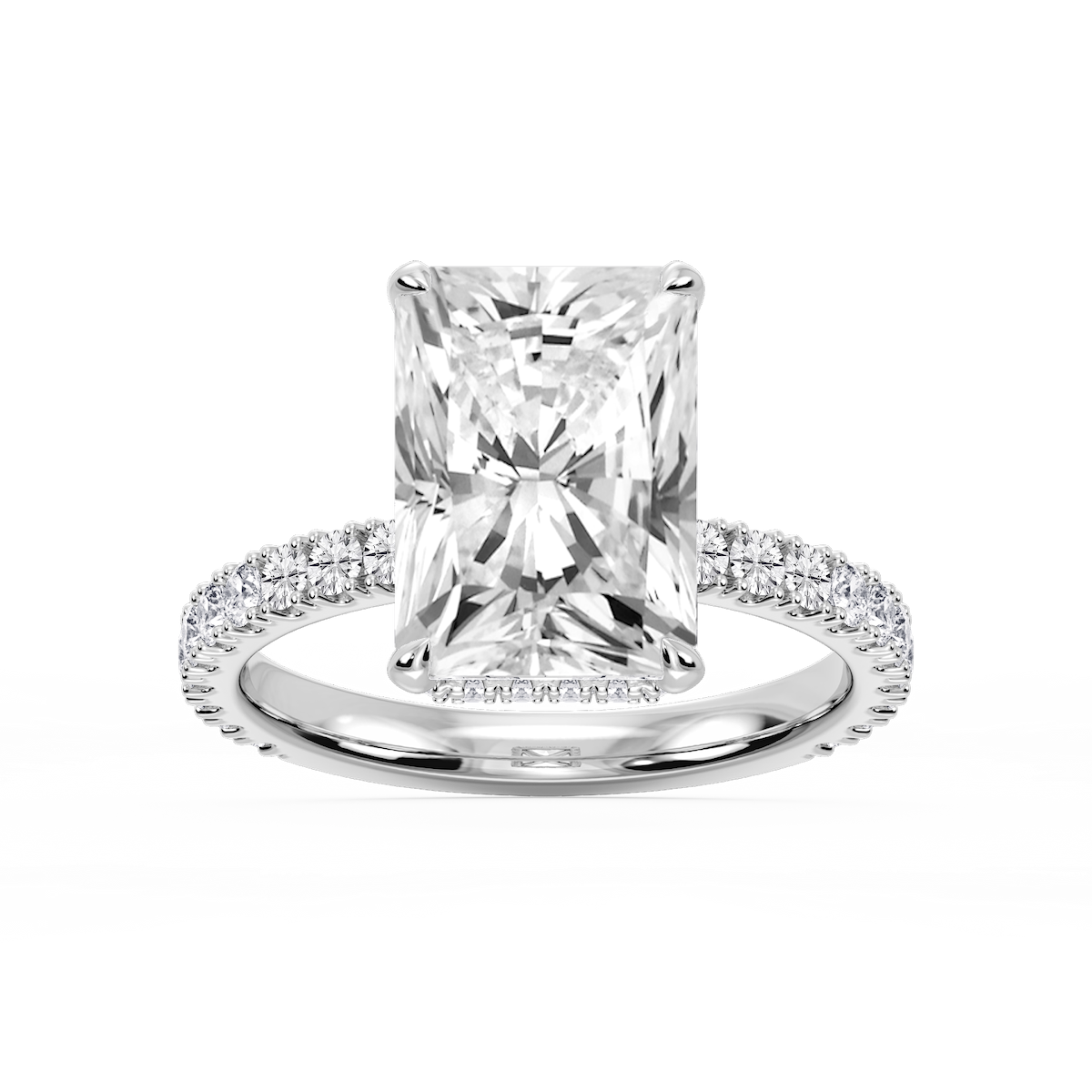 Michelle Radiant Lab Grown Diamond Pave Collar Claw Prong Side Stone Engagement Ring