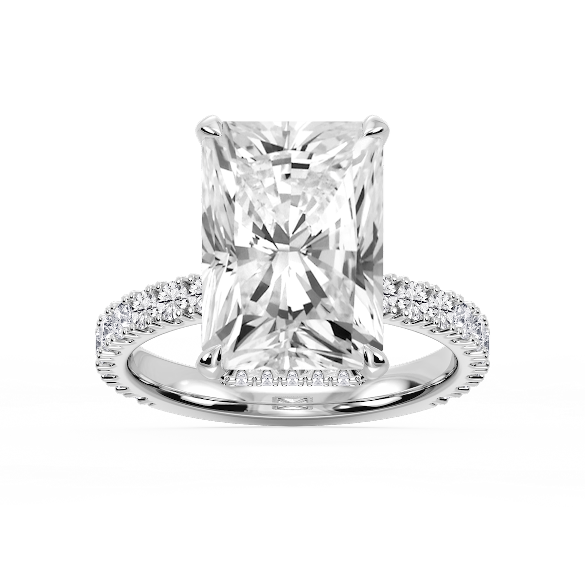 Michelle Radiant Lab Grown Diamond Pave Collar Claw Prong Side Stone Engagement Ring