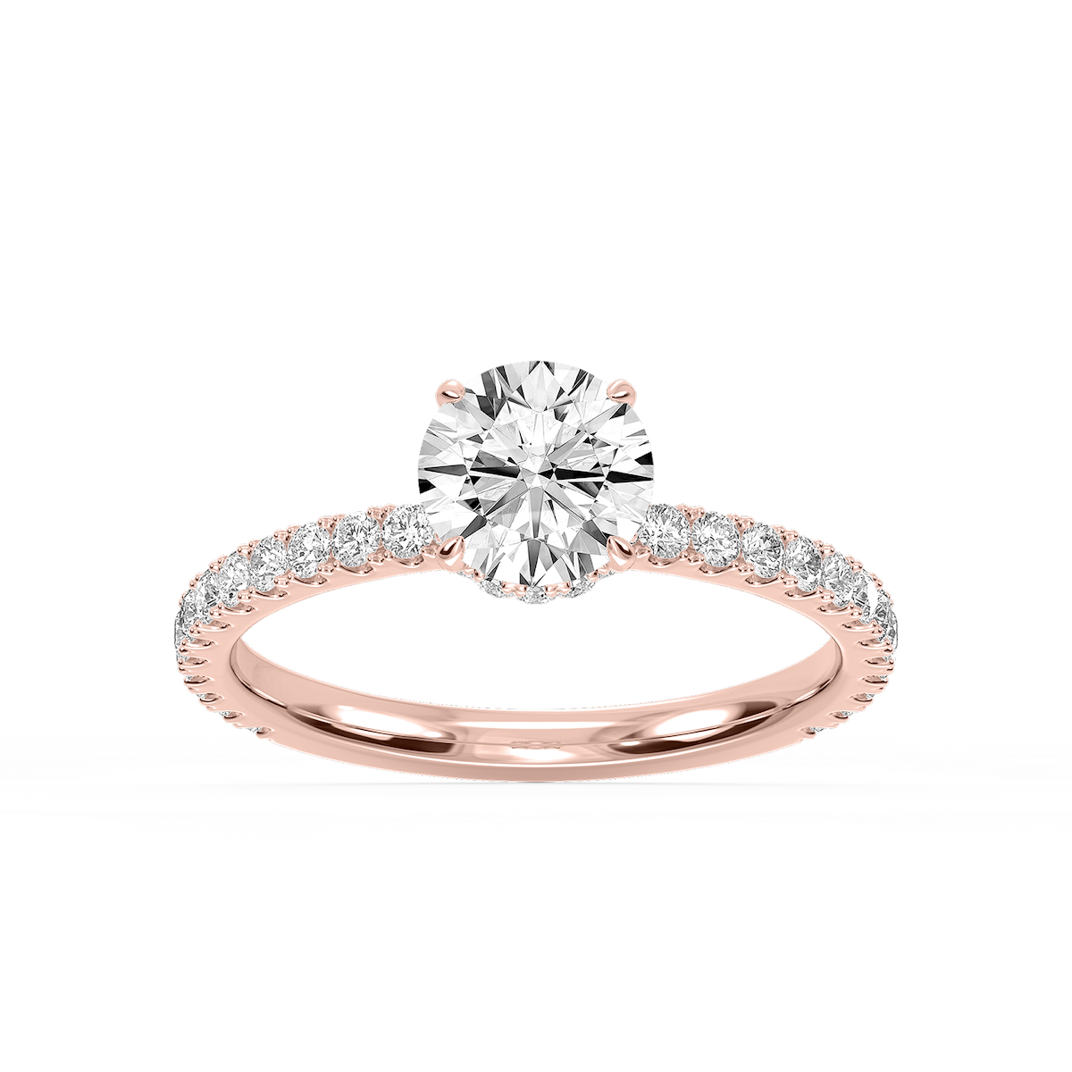 Michelle Round Lab Grown Diamond Pave Collar Claw Prong Side Stone Engagement Ring