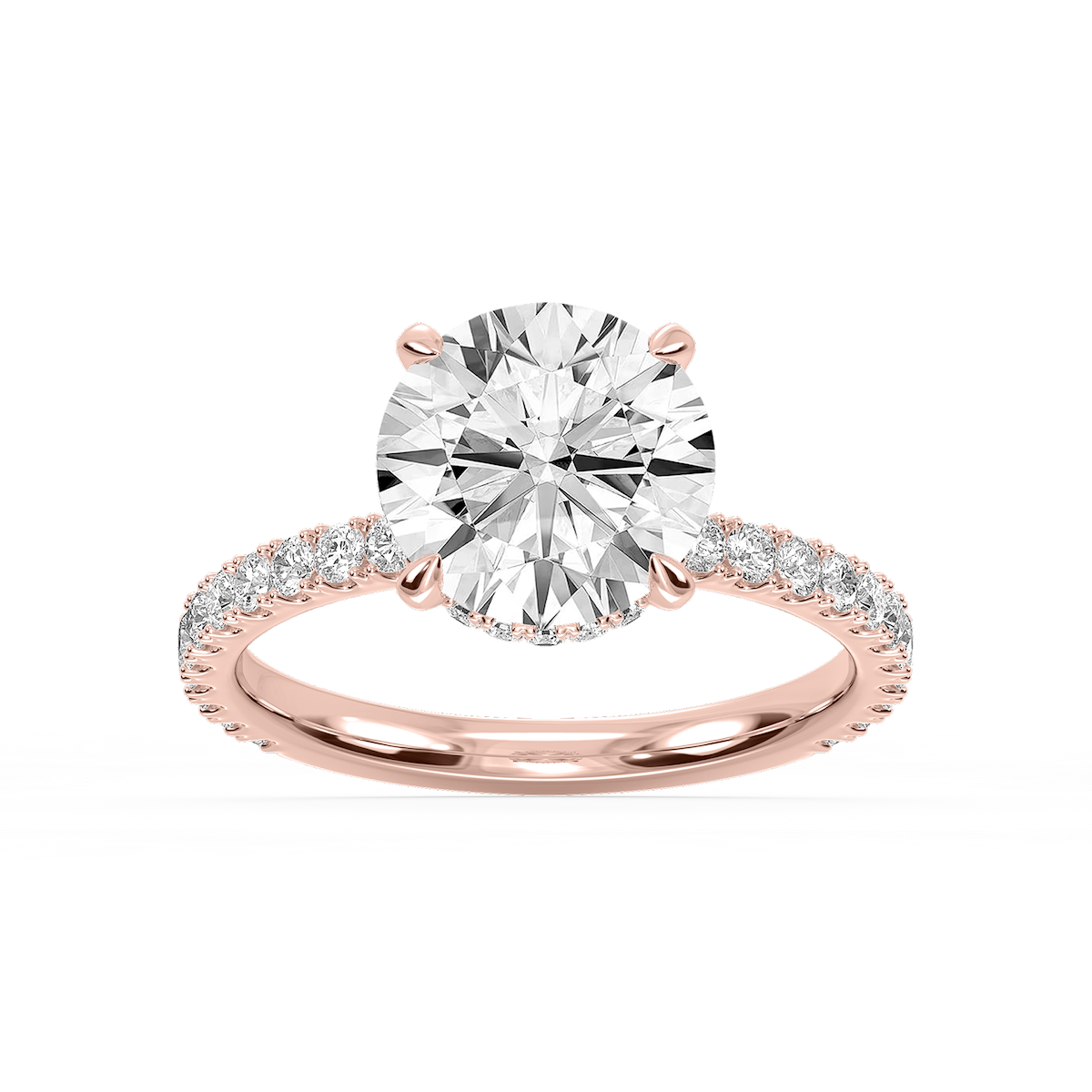 Michelle Round Lab Grown Diamond Pave Collar Claw Prong Side Stone Engagement Ring