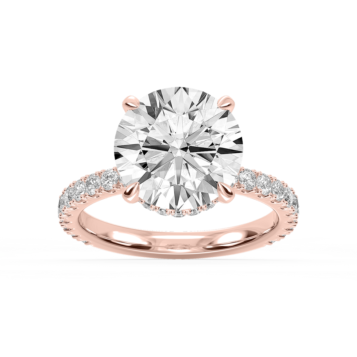 Michelle Round Lab Grown Diamond Pave Collar Claw Prong Side Stone Engagement Ring