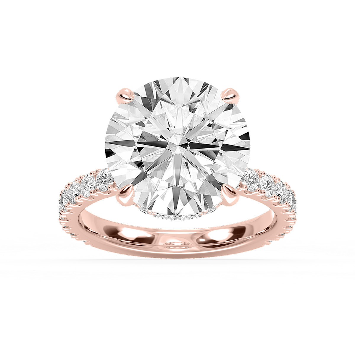 Michelle Round Lab Grown Diamond Pave Collar Claw Prong Side Stone Engagement Ring