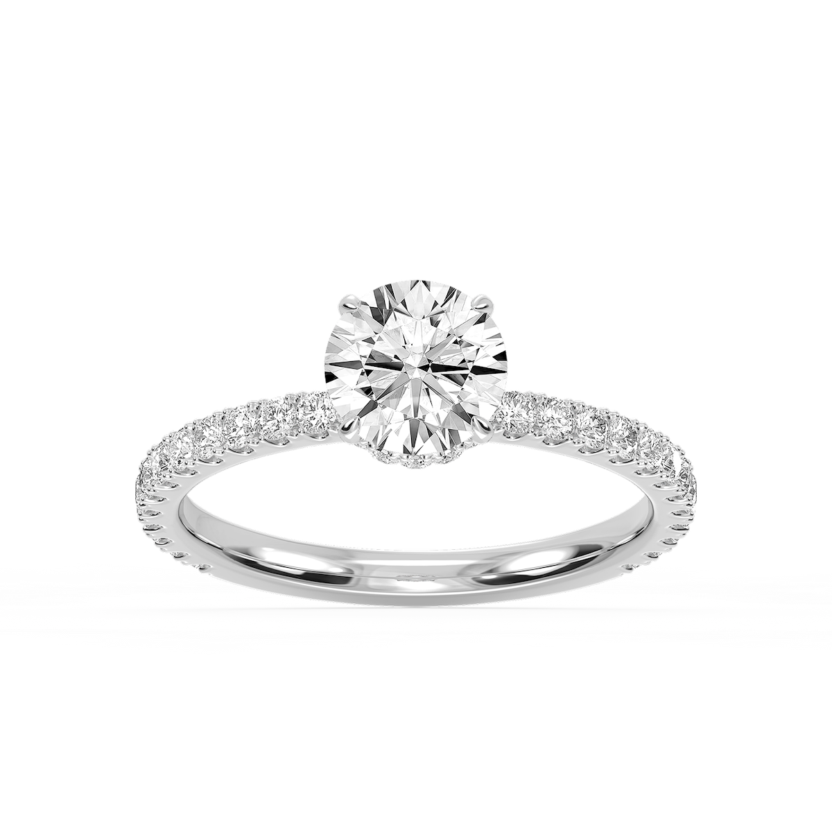 Michelle Round Lab Grown Diamond Pave Collar Claw Prong Side Stone Engagement Ring