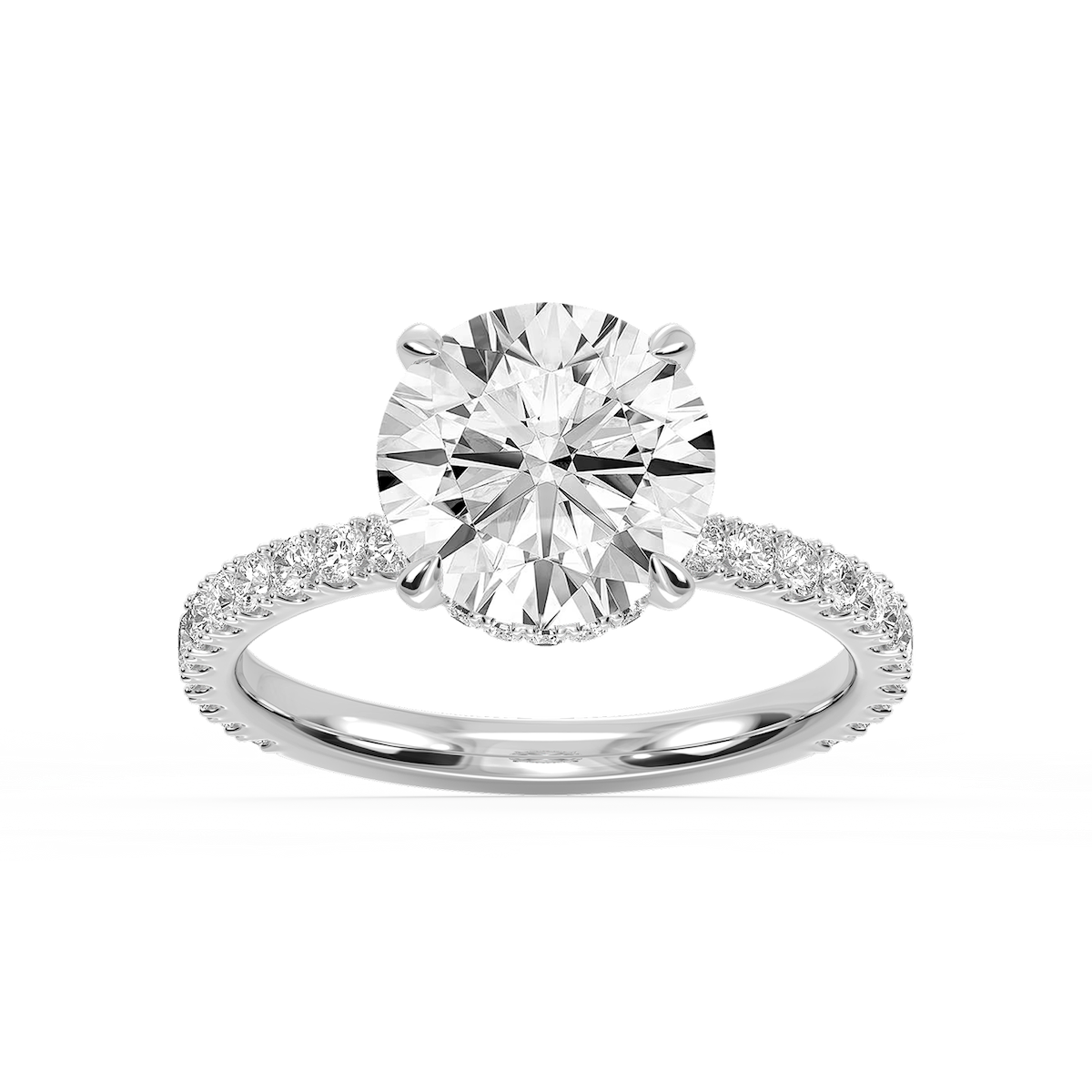 Michelle Round Lab Grown Diamond Pave Collar Claw Prong Side Stone Engagement Ring