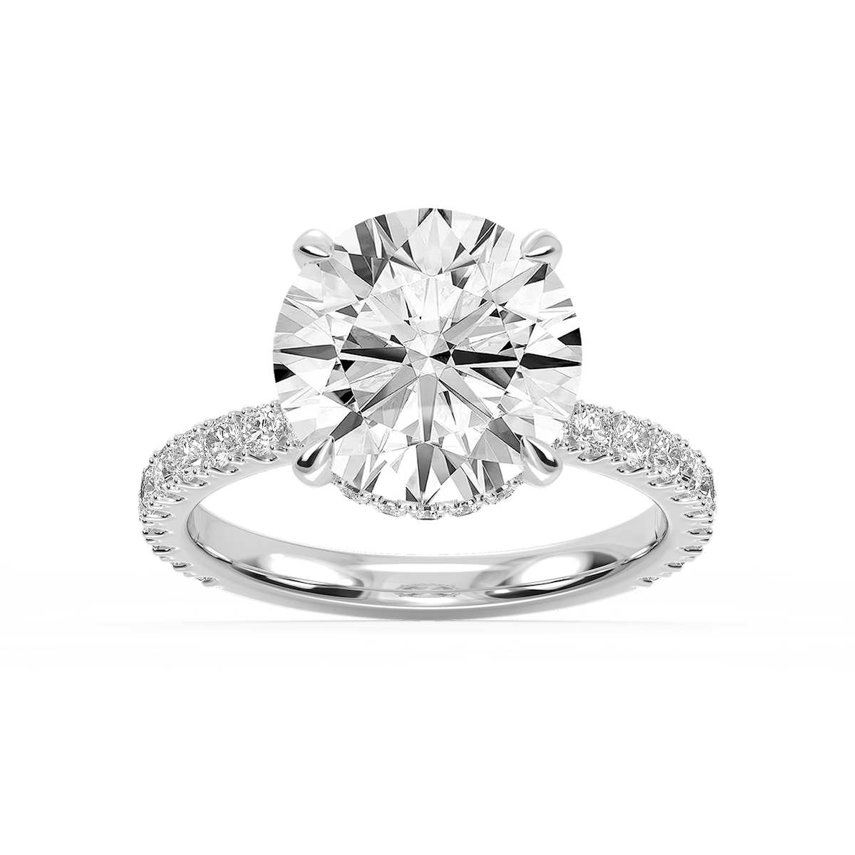 Michelle Round Lab Grown Diamond Pave Collar Claw Prong Side Stone Engagement Ring