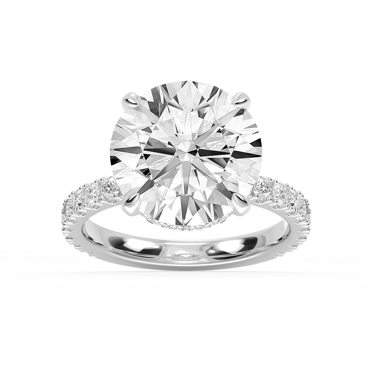 Michelle Round Lab Grown Diamond Pave Collar Claw Prong Side Stone Engagement Ring