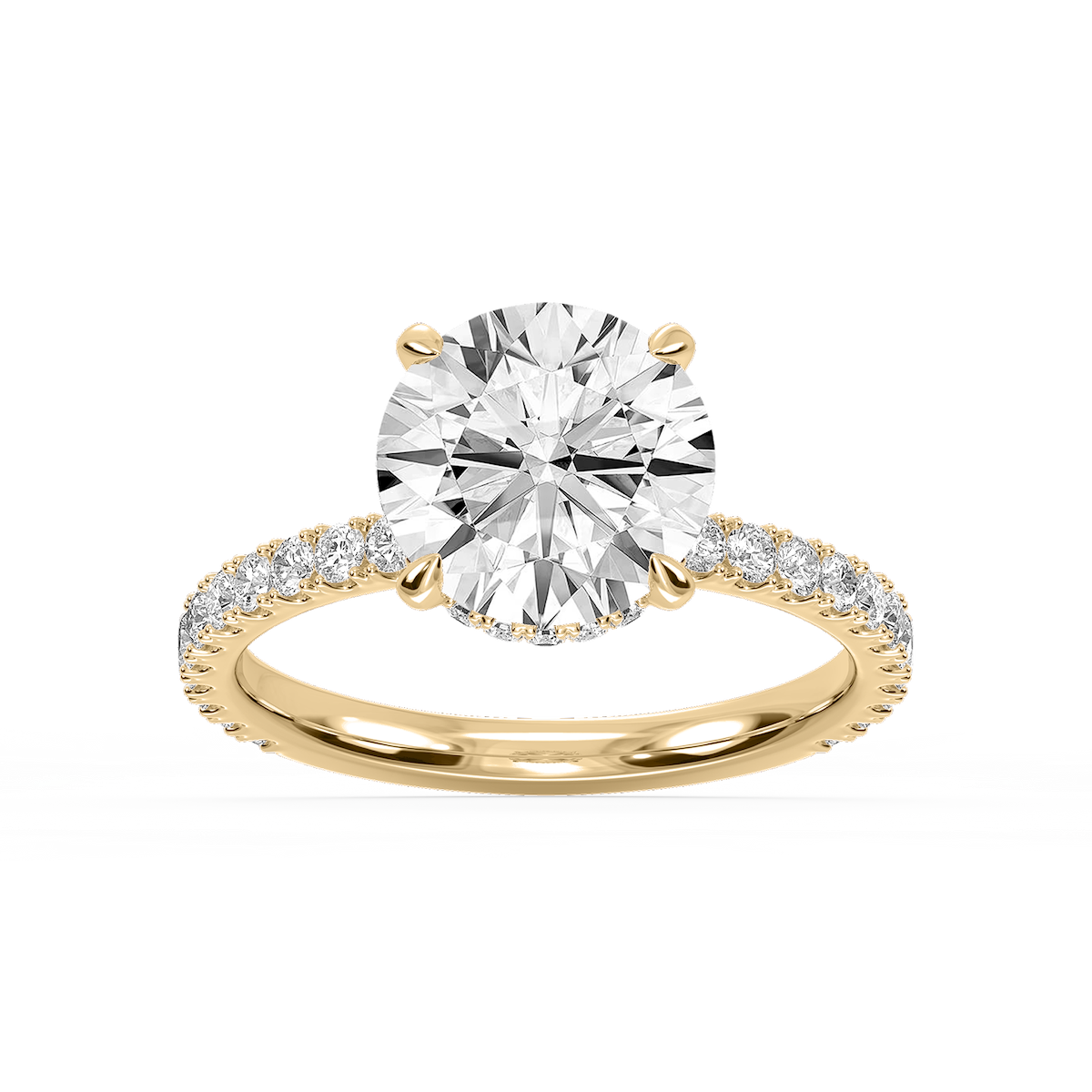 Michelle Round Lab Grown Diamond Pave Collar Claw Prong Side Stone Engagement Ring