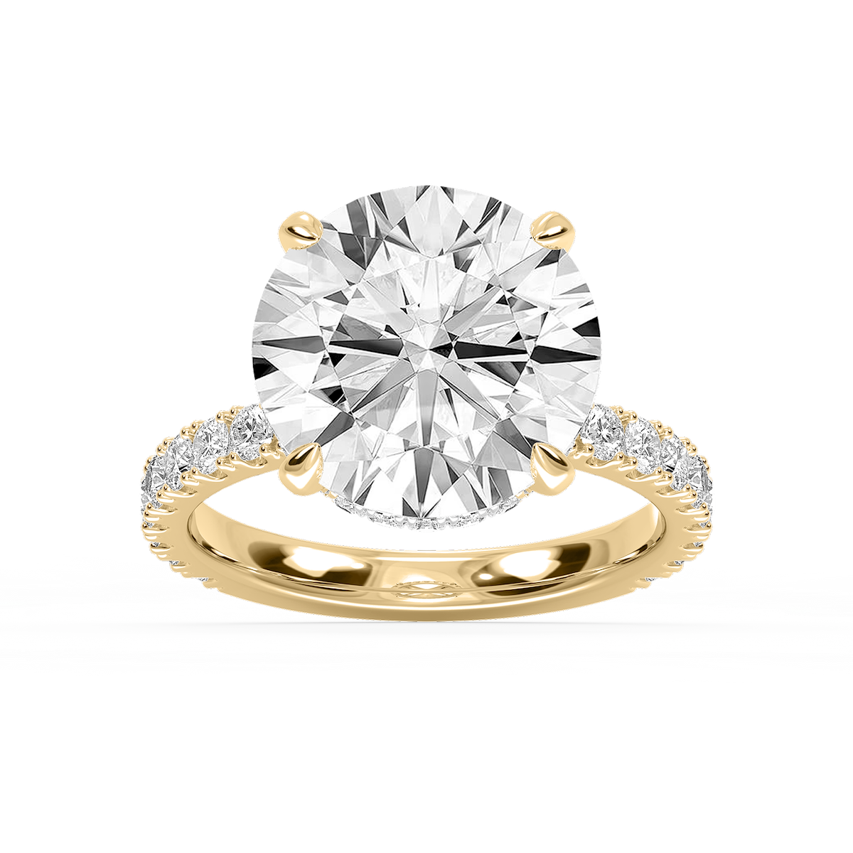 Michelle Round Lab Grown Diamond Pave Collar Claw Prong Side Stone Engagement Ring