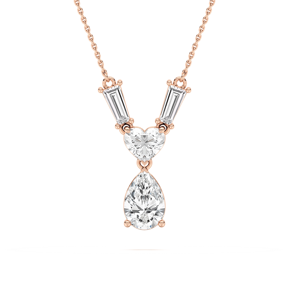 1 ¼ ctw Pear, Heart, and Tapered Baguette Lab Grown Diamond Teardrop Pendant  - 18 Inches
