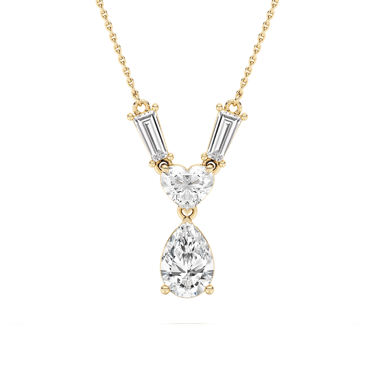 1 ¼ ctw Pear, Heart, and Tapered Baguette Lab Grown Diamond Teardrop Pendant  - 18 Inches