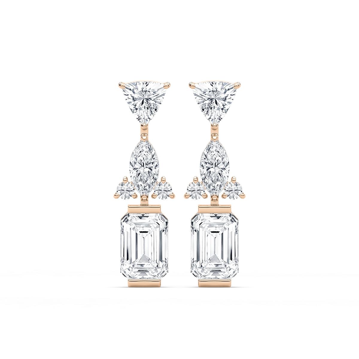 1 ½ ctw Emerald, Marquise, Trillion, and Round Lab Grown Diamond Mixed Shapes Drop Earrings