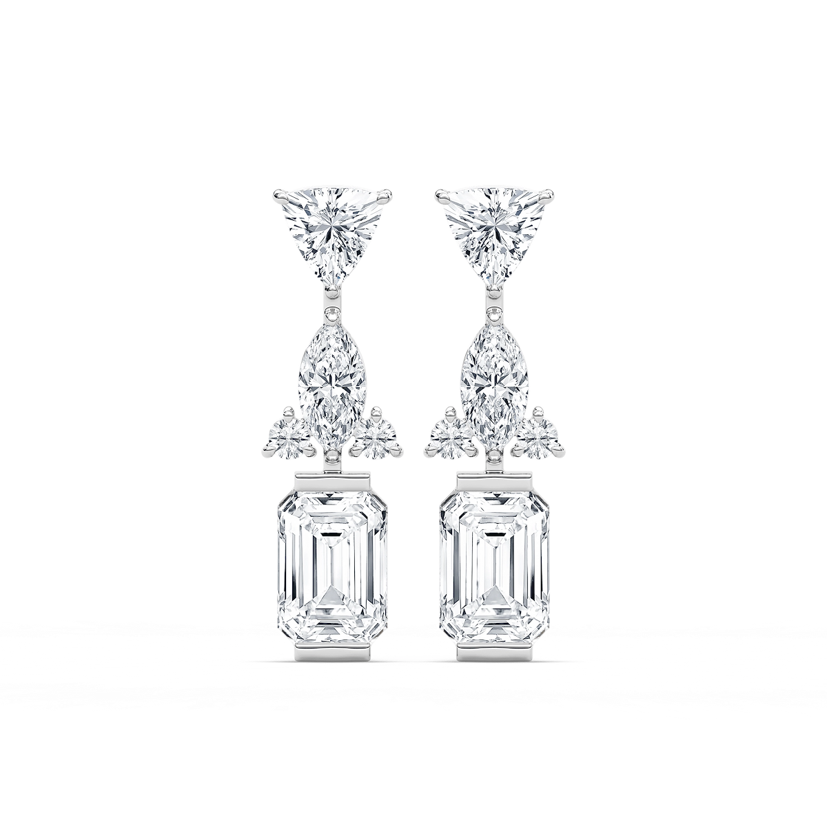 1 ½ ctw Emerald, Marquise, Trillion, and Round Lab Grown Diamond Mixed Shapes Drop Earrings