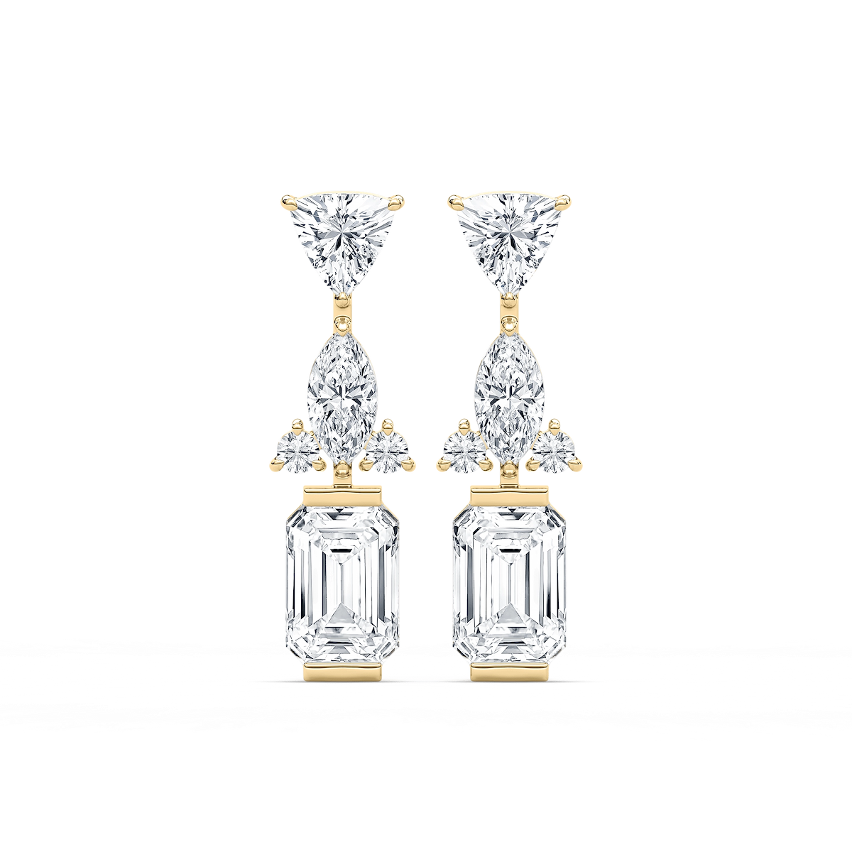 1 ½ ctw Emerald, Marquise, Trillion, and Round Lab Grown Diamond Mixed Shapes Drop Earrings