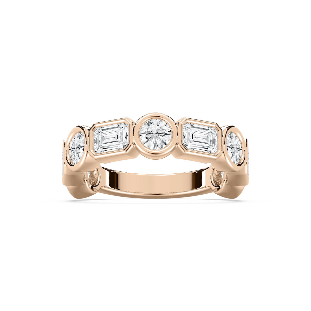 Hailey 2 ⅞ ctw Emerald and Round Lab Grown Diamond Bezel Three Quarter Eternity Band