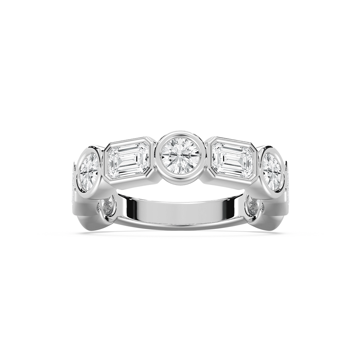 Hailey 2 ⅞ ctw Emerald and Round Lab Grown Diamond Bezel Three Quarter Eternity Band