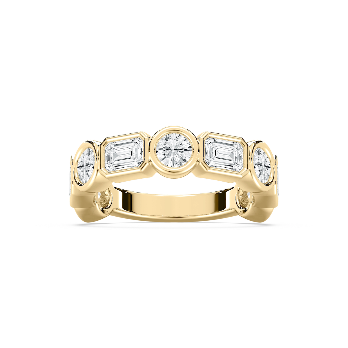 Hailey 2 ⅞ ctw Emerald and Round Lab Grown Diamond Bezel Three Quarter Eternity Band