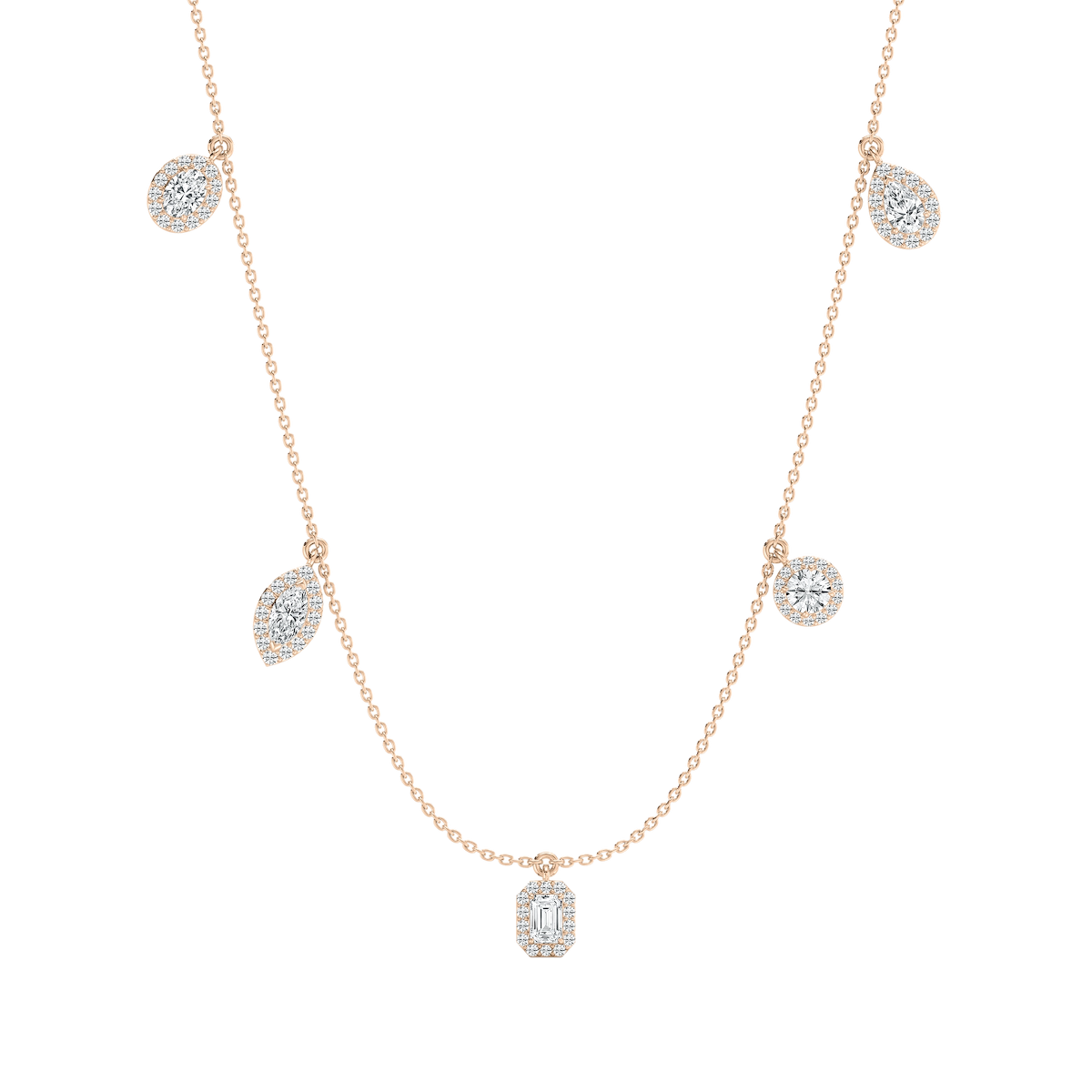 2 ctw Multi-Shape Lab Grown Diamond Halo Station Necklace - 18 Inches