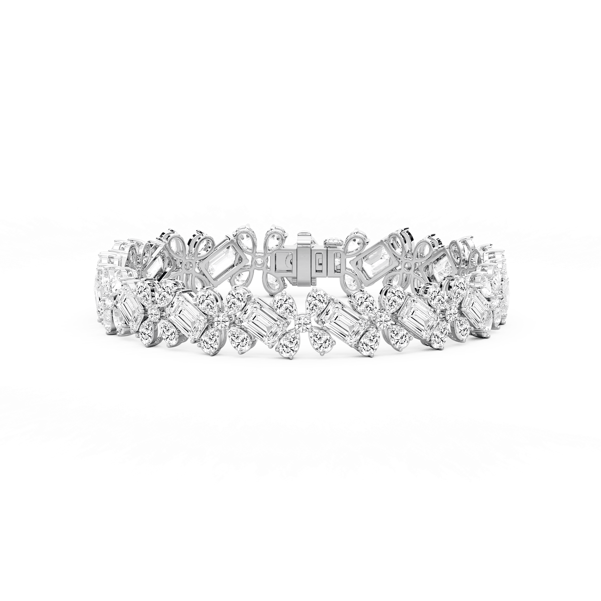 24 ⁵⁄₈ ctw Round, Emerald and Pear Lab Grown Diamond Floral Tennis Bracelet  - 7.15 Inches
