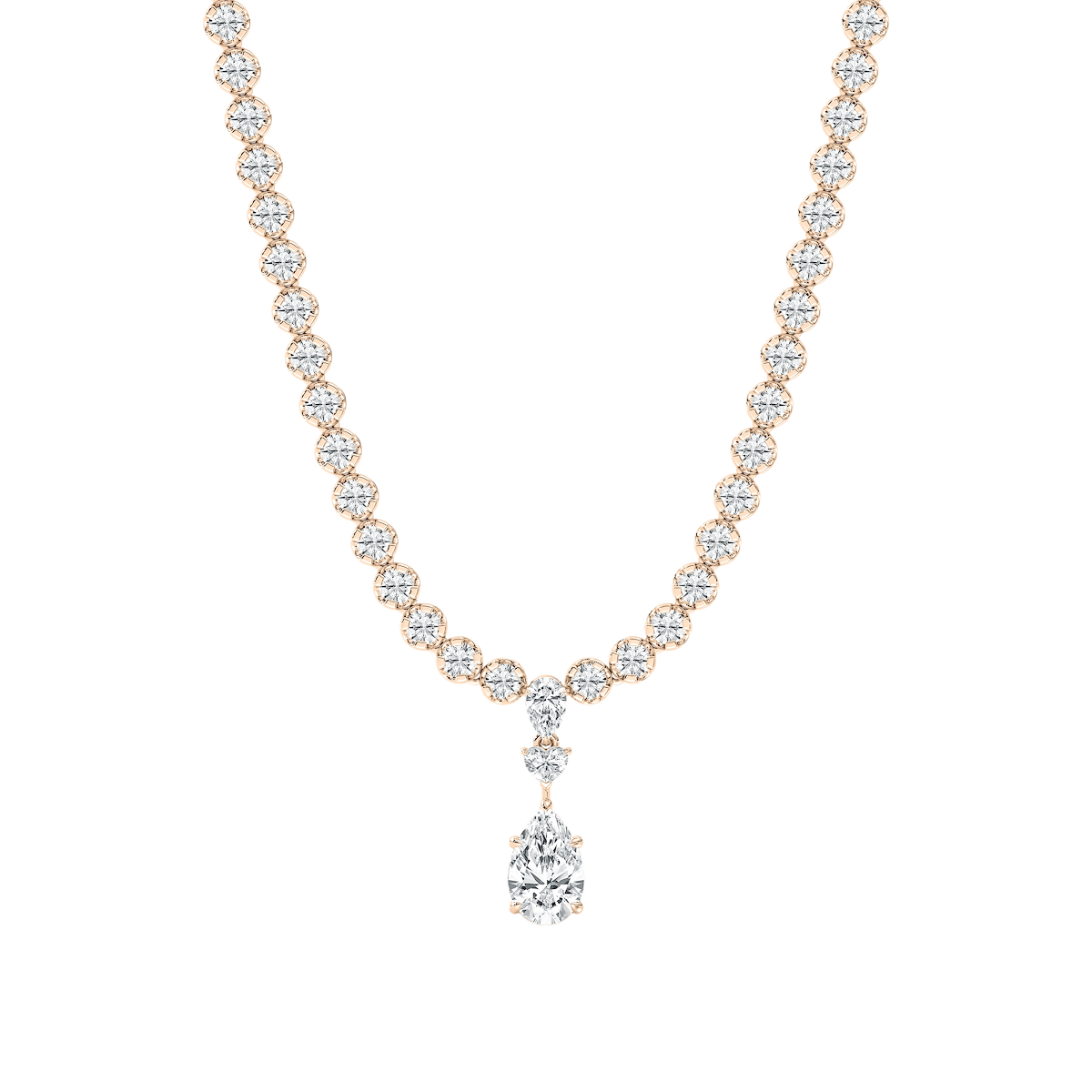 12 ½ Pear, Round and Heart Lab Grown Diamond Bezel Tennis Necklace