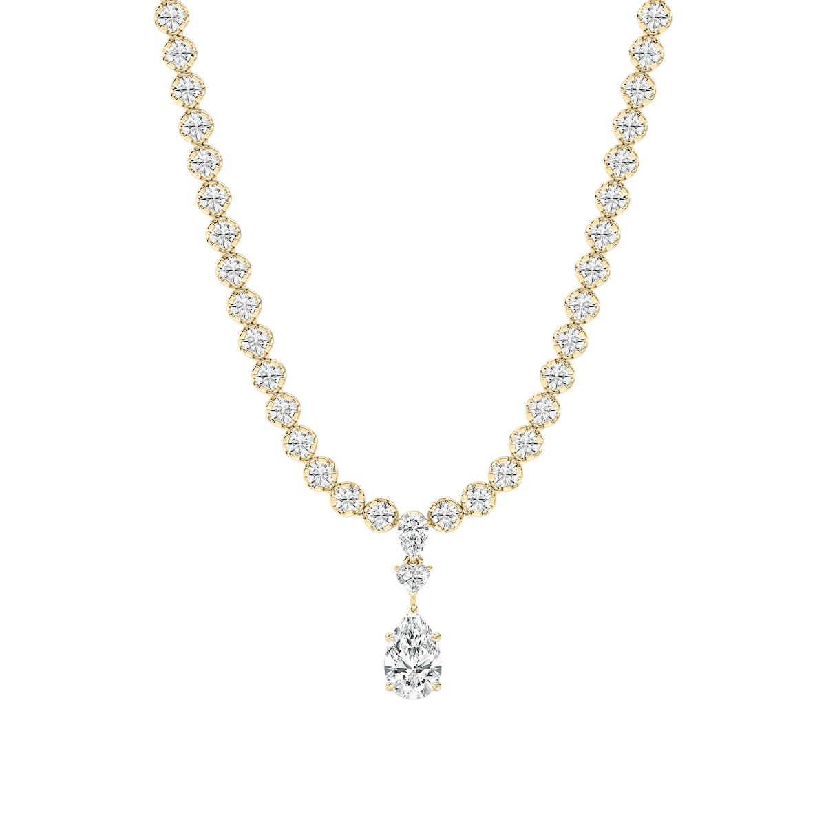 12 ½ Pear, Round and Heart Lab Grown Diamond Bezel Tennis Necklace