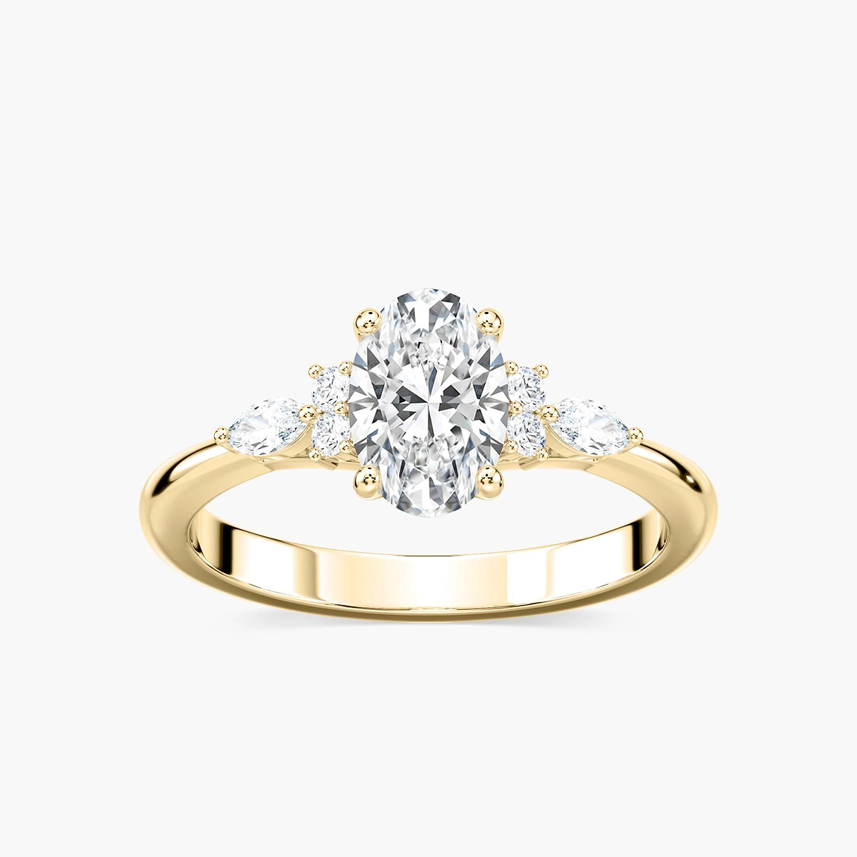 Clio Oval Lab Grown Diamond Arched Side Stone Engagement Ring