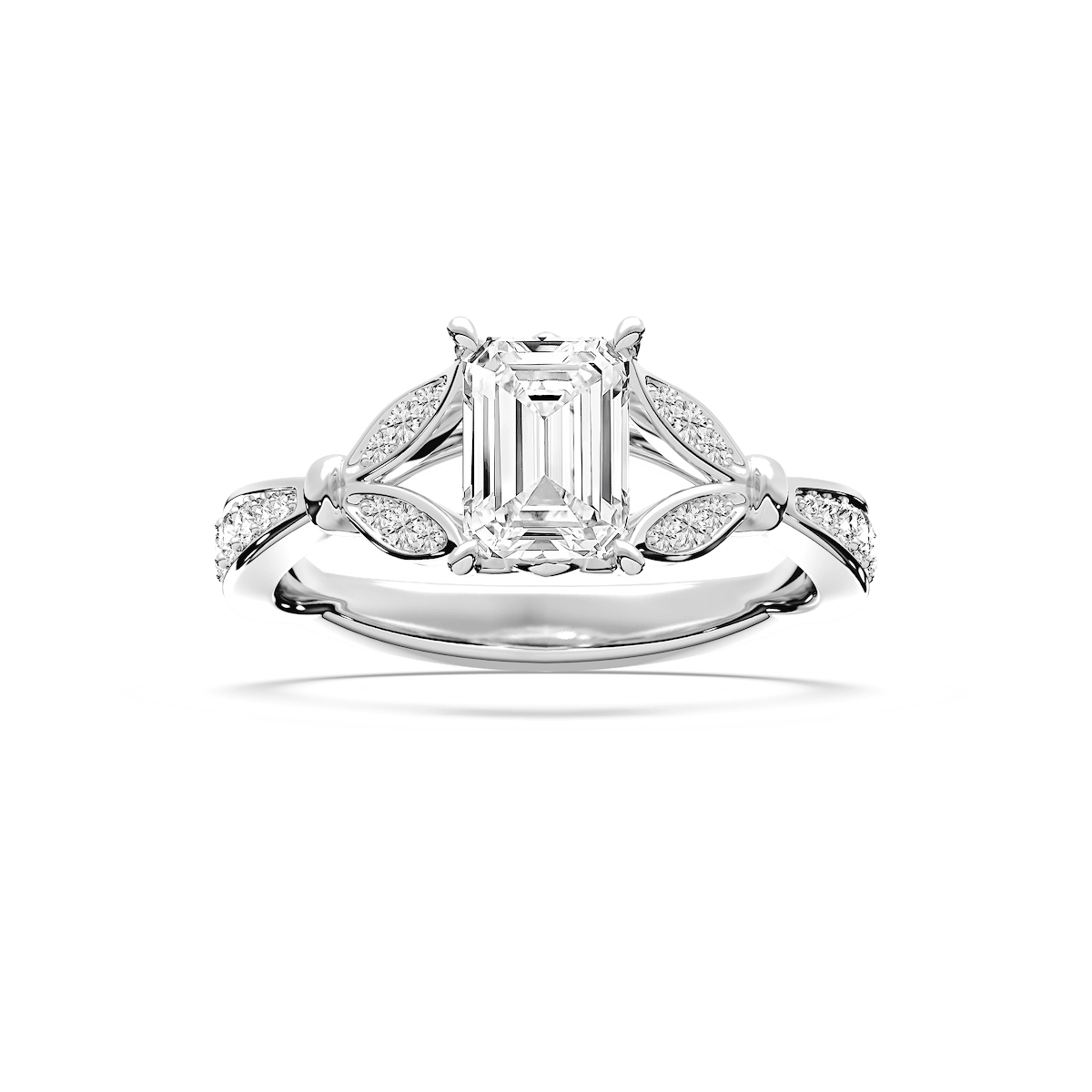 Nadine 1 ctw Emerald Lab Grown Diamond Floral Side Stone Engagement Ring